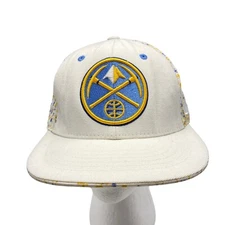 Denver Nuggets White Splatter Baseball Hat Pick Axe Logo Fitted 7 1/4 Unk NBA