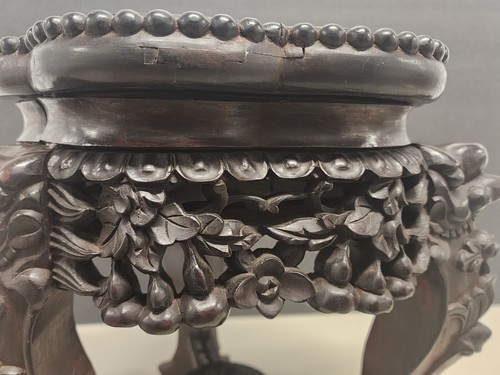 19th Century Chinese Export Side Table Carved Hardwood Marble Top - Picture 10 of 18
