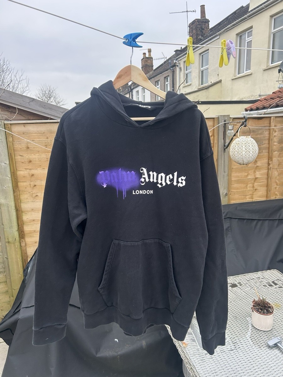 Palm Angels London Spray Hoodie Black Purple Medium UK