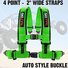 4 Point Off Road Harness 2" Belt Auto Style Buckle Push Button Release - GREEN