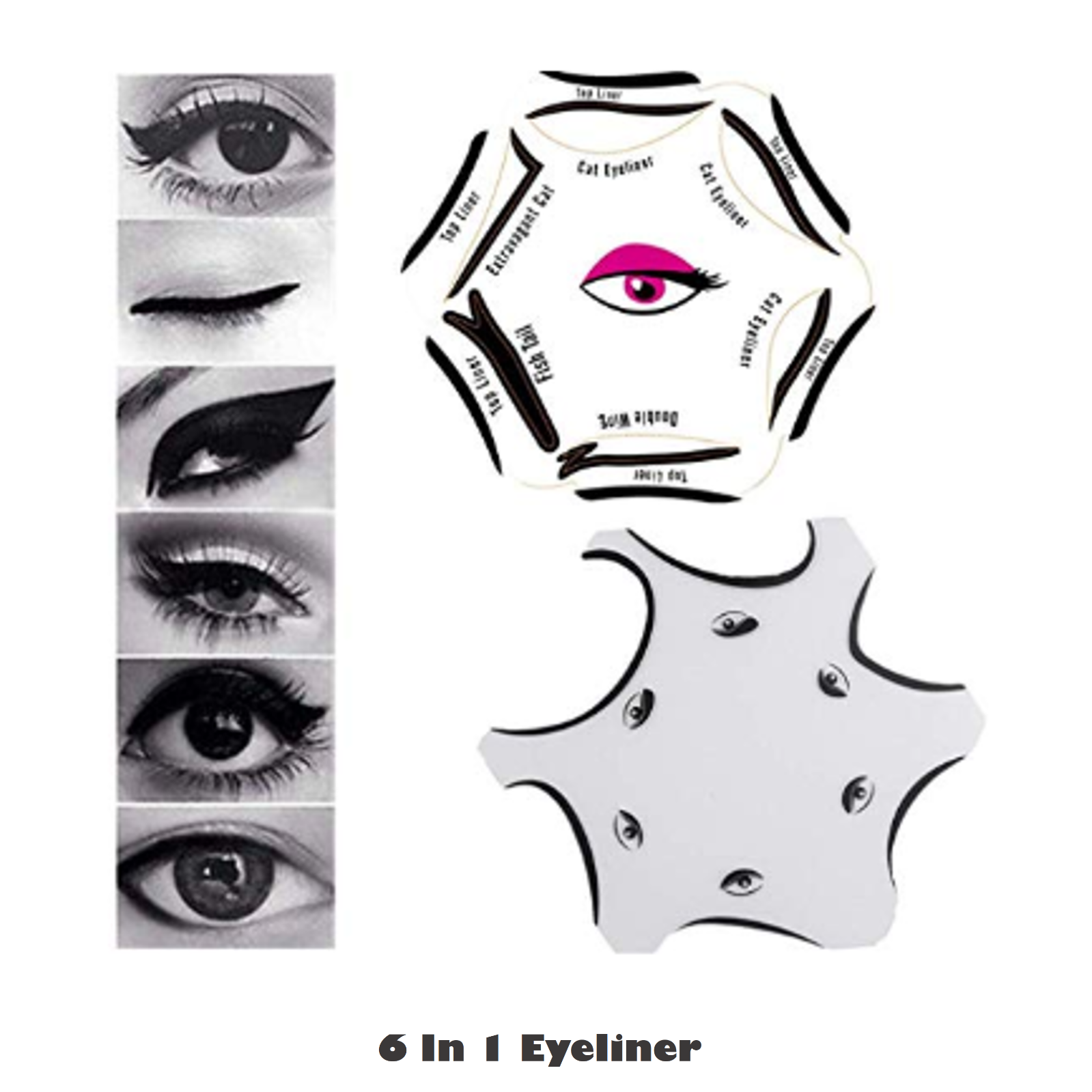 3x 6 in 1 Eyeliner Stencil Easy Shaping Template DIY Shaper Grooming