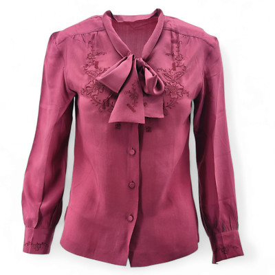 Elegantes Damen-Blusenshirt mit Bindeband Büro Langarm Stickerei Satin