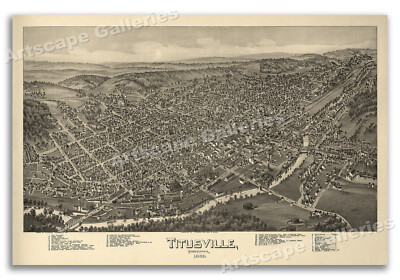 Titusville Pennsylvania 1896 Historic Panoramic Town Map - 20x30