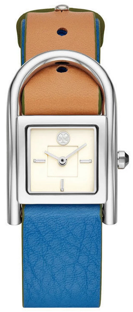 NEW Tory Burch TBW7501 Thayer Cream Dial Blue Leather Strap