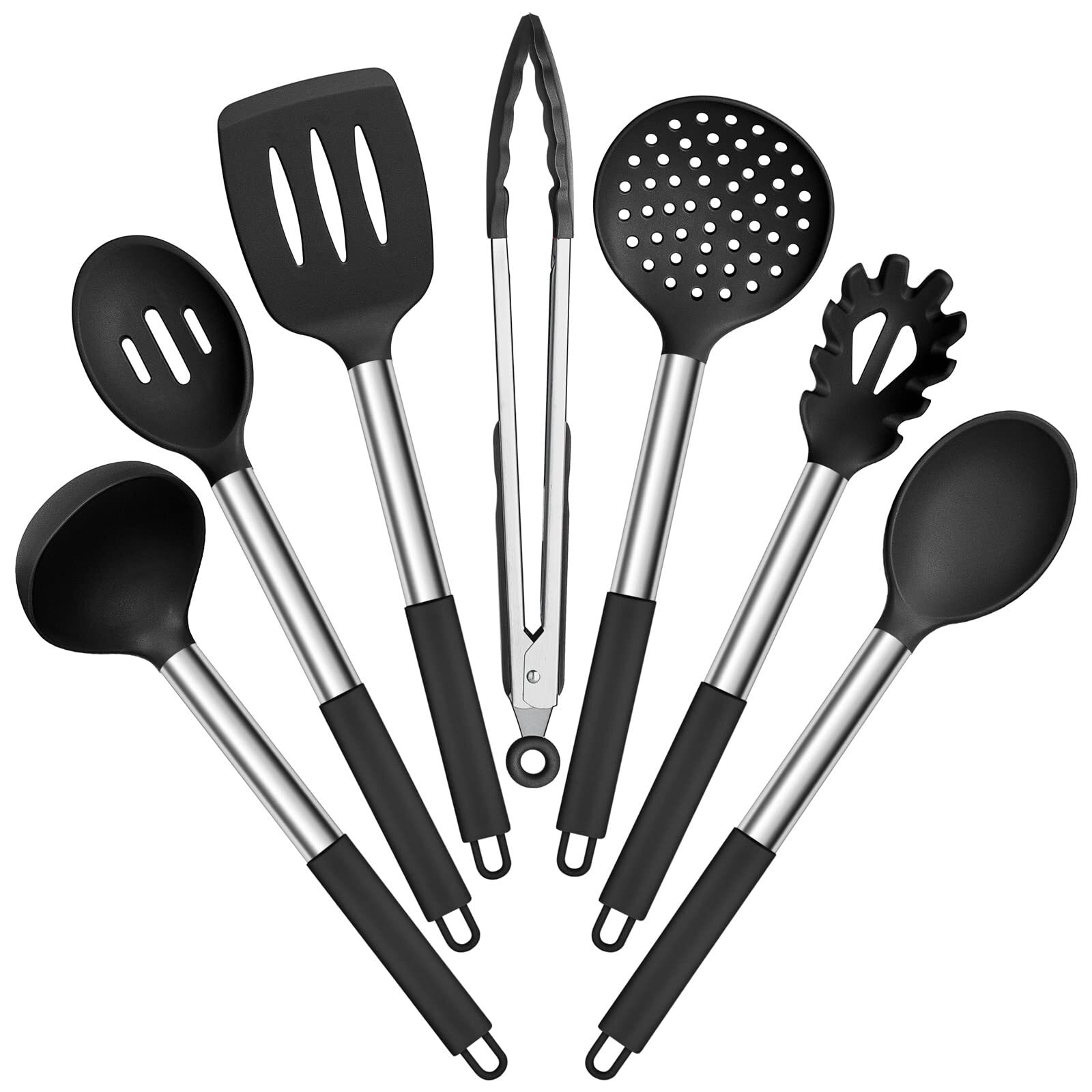 Silicone Cooking Utensils Set, 7 Pcs Kitchen Utensils with Stainless Steel Ha...