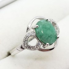 Emerald, Cubic Zirconia Sterling Silver Ring Size 6.75