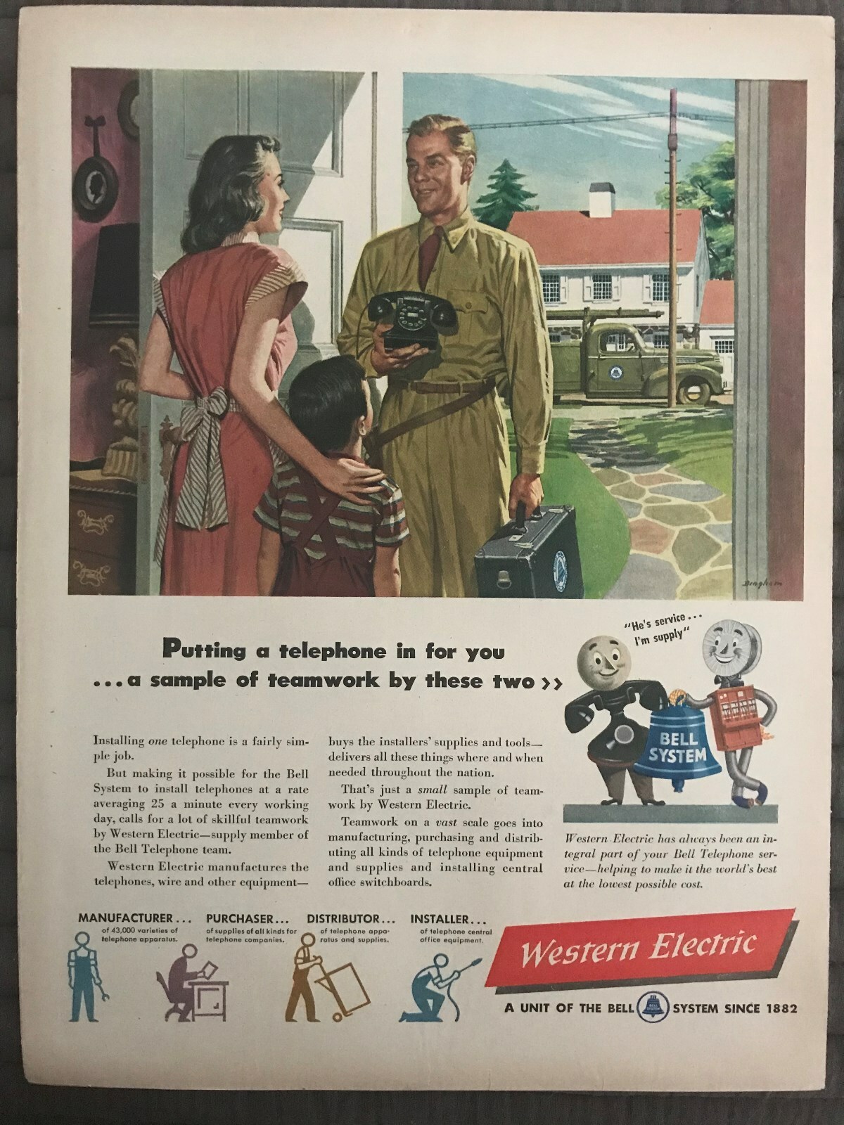 Western Electric~Putting A Telephone In For You~1947 Vintage Print AD A51 |  eBay