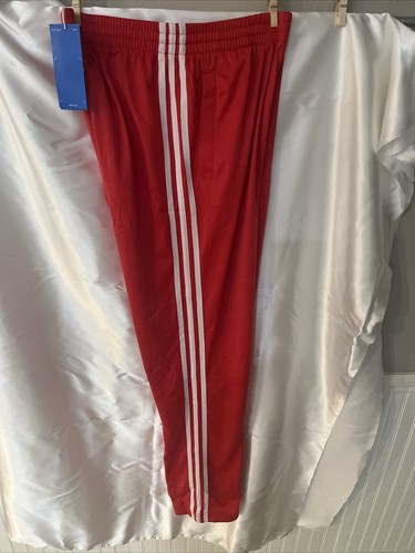 Vintage Red ADIDAS 3 White Stripe Tracksuit bottoms pants blue tag