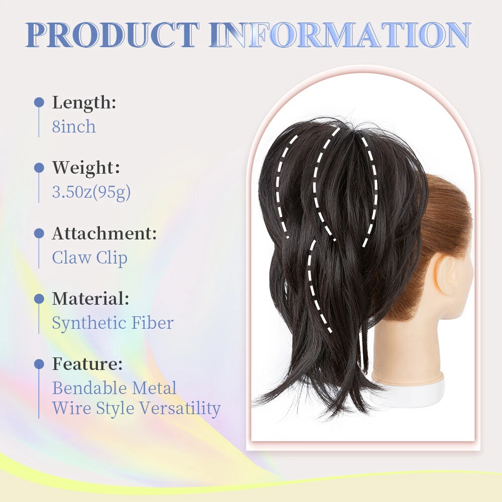 Bendable Claw Jaw Clip on in Messy Bun Ponytail Hair Piece Extension Updo Hair - Picture 4 of 26