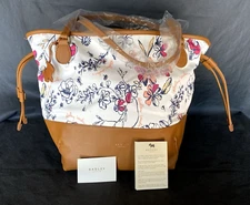 RADLEY LONDON Dane Park Floral Nylon Leather Drawstring Tote Bag Carryall NWT