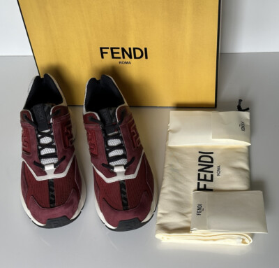 NIB $1100 Fendi FF Logo Fabric/Leather Burgundy Sneakers 10  display picture 3