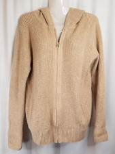 Women's Knit Sweater Hoodie Beige Pockets Full Zipper Old Navy Size Medium