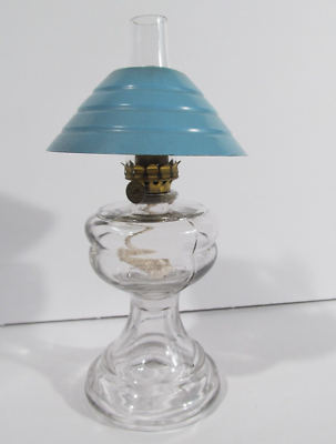 #ad Vintage Miniature 6.75quot; Glass Oil Lamp NIght Light With Pamp;A Burner Metal Shade $23.96