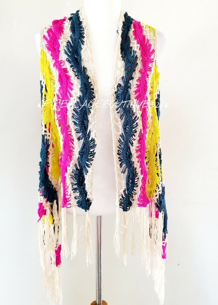 VINTAGE CROCHET FRINGE VEST 60S 70S BOHO Gem