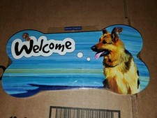 Bone Shaped German Shepherd Welcome Wall Sign New 10" x 5"