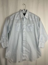 vintage panhandle slim western shirt Pearl Snap Light Blue Long Sleeve 18.5-34
