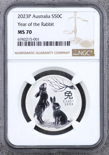 NGC MS70 2023 Australia 1/2oz Silver Coin - Lunar Year Series - Rabbit
