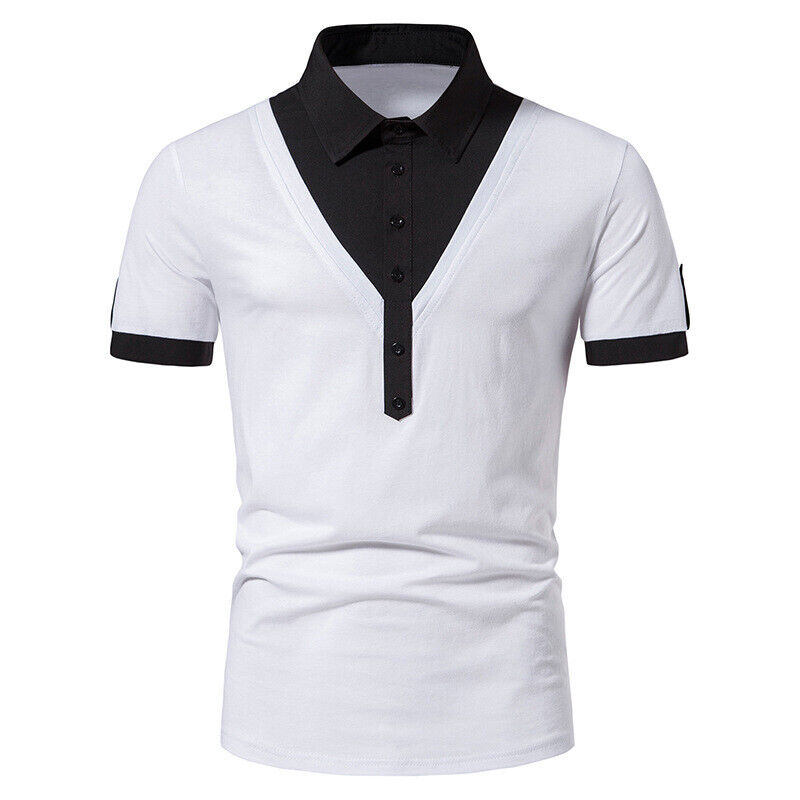 Men's Stitching Fake Two T-shirt Daily Casual Short Sleeve Sports Lapel  Golf T