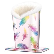 Plush Lined Eyeglasses Holder, PU Leather Glasses Stand Case Colorful Feather a