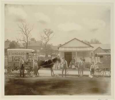 8'' x 10'' Photo Horse-drawn ice wagon and several persons