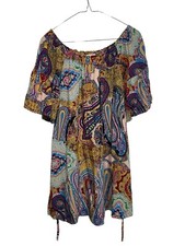 UMGEE Paisley Print Dress Off Shoulder Short Sleeve Bohemian Style Small