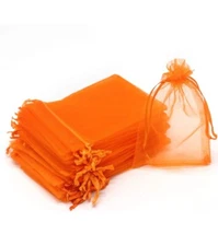 Orange 4' x 6' Organza Drawstring Pouch Bags - 20 counts