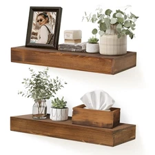 17x6.8x2 Inch Rustic Floating Shelves for Wall Set of 2 - Brown Solid Wood Wa...