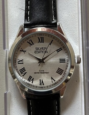 German Genuine Leather Men Quartz Watch of Fabulous Silver Herrenuhr  
