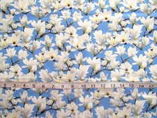 1 yd Cotton Fabric Blue with White Yellow Flowered Branches by Andover Fabrics