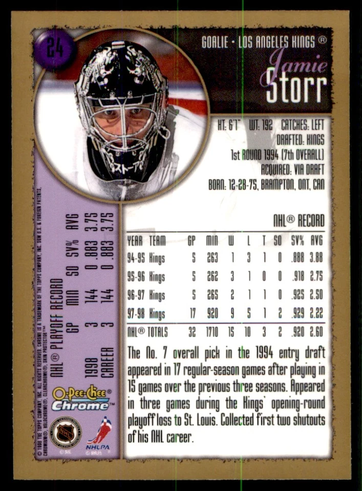 1998-99 O-Pee-Chee Chrome Jamie Storr Los Angeles Kings #24 - Image 2 of 2