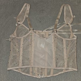 Adore Me Victoria's Secret VS Diamond Sparkly Mesh Corset Scoop Lace-Up Zip Sexy