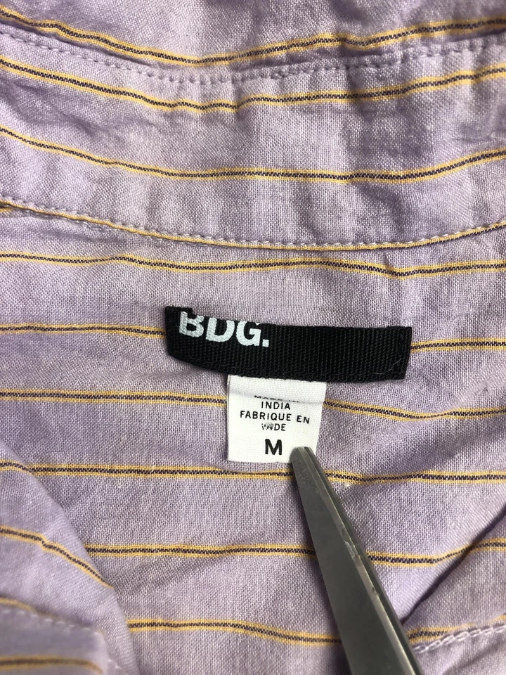 Camisa BDG Para Hombres Mediana Púrpura Amarilla Rayas Abotonada Manga Larga Informal Top Foto 3 de 4