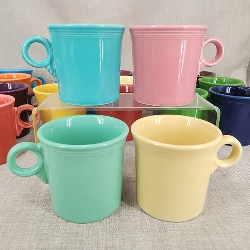 Fiesta Tom & Jerry O Ring Handle Mug Set/4 Sea Mist Turquoise Rose Light Yellow