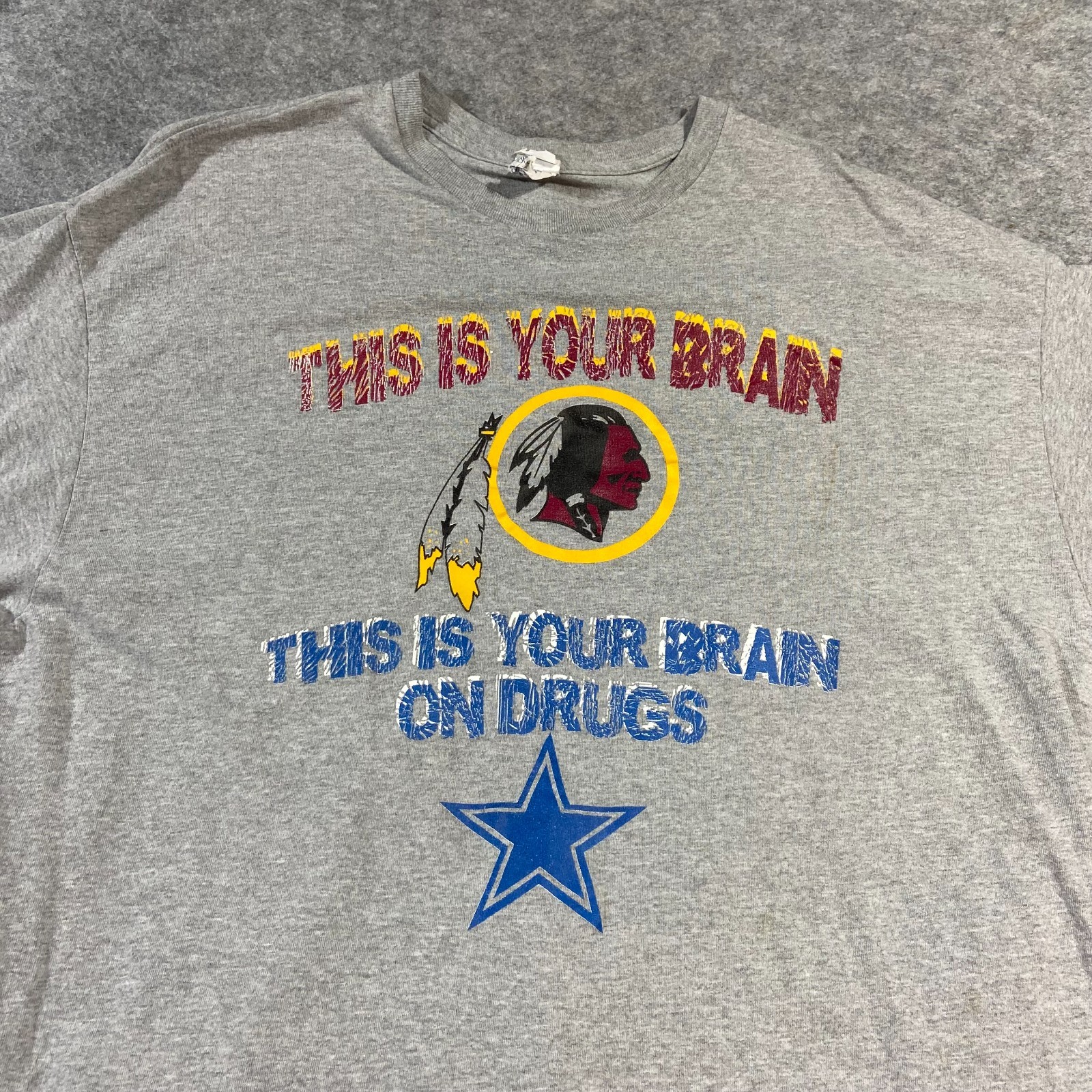 Vintage 90s Washington Redskins Brain On Drugs NFL T Shirt Mens XXXL
