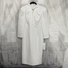 Calvin Klein White Cream Mock Neck Keyhole neck Sheath Solid Dress Size 6 B19
