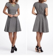 NWT Anthropologie Maeve Black Geometric Fit & Flare Career Dress Cap Sleeve Sz 4