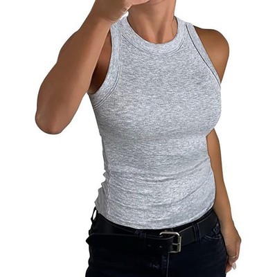 Minimalistisches geripptes Damen-Camisole-Trägertop ärmellos einfarbig täglic