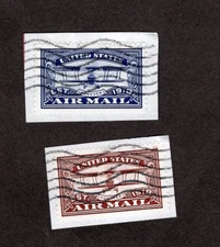 #5281 & #5282 Air Mail Stamps, (Blue & Red), Used, Forever, On Paper