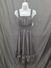 Woman's Black Ruffled Midi Dress with Smocked Waist and Straps M