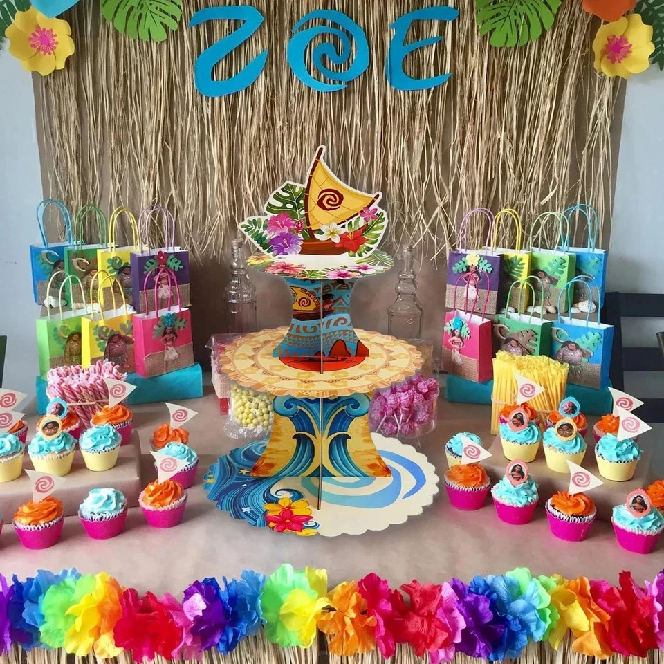 Suportes para cupcake de aniversário Moana, 3 camadas de papel para cupcake decoração de festa Moana... - Imagem 4 de 4