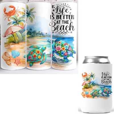 Life Is Better At The Beach 20 Oz Skinny Tumbler and Can Cooler Gift Set Bundle