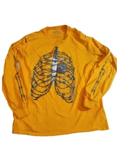 Post Malone Posty Co Concert Tour T- Shirt Yellow Barbed Wire Skeleton LS Size L