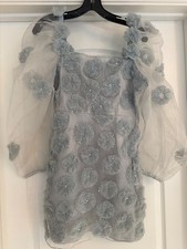 LoveShackFancy Wells Puff Sleeve Mini DressOrganza Glacier Blue Size 6 NEW