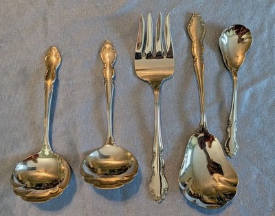 Oneida Dover 5 Serving Pieces Spoon Casserole Meat Fork Gravy Stainless Flatware
