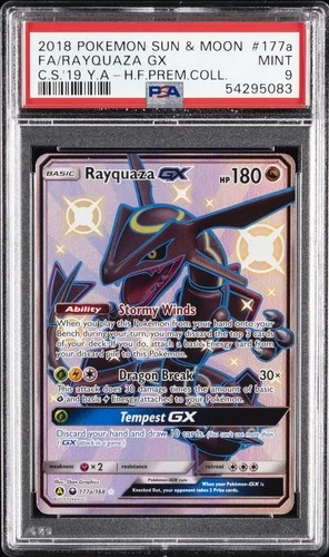 2018 POKEMON SUN & MOON CELESTIAL STORM #177A FULL ART/RAYQUAZA GX PSA 9