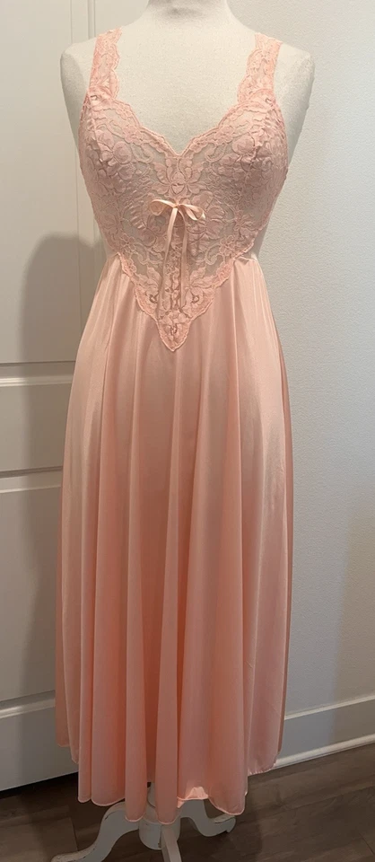 Camisón vintage Olga Peach barrido completo detalle encaje estilo 92180 talla S NUEVO EE. UU. Foto 2 de 4
