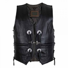 Conchos Chopper Leather Vest In Black for men