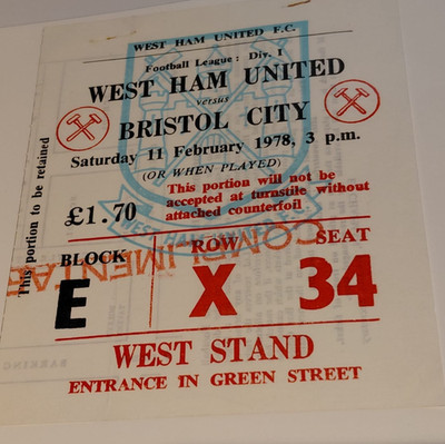 TICKET STUB - WEST HAM UNITED V BRISTOL CITY - DIVISION ONE - FEBRUAR 1978
