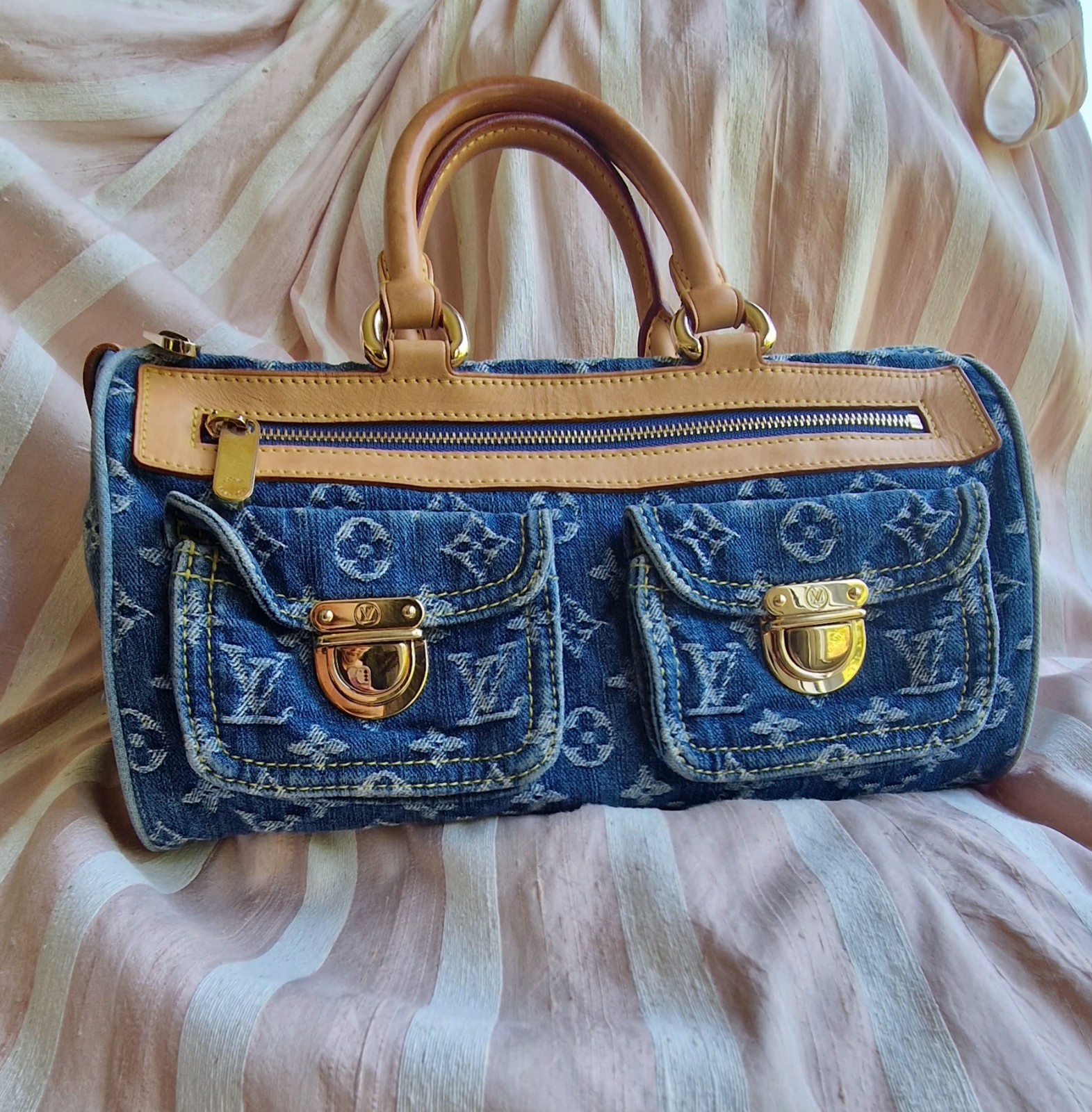 Louis Vuitton Neo Speedy handbag monogram denim canvas leather 2005 W/ Receipt