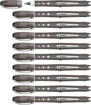 STABILO worker+ bunt - Rollerball | 10er Pack - schwarz